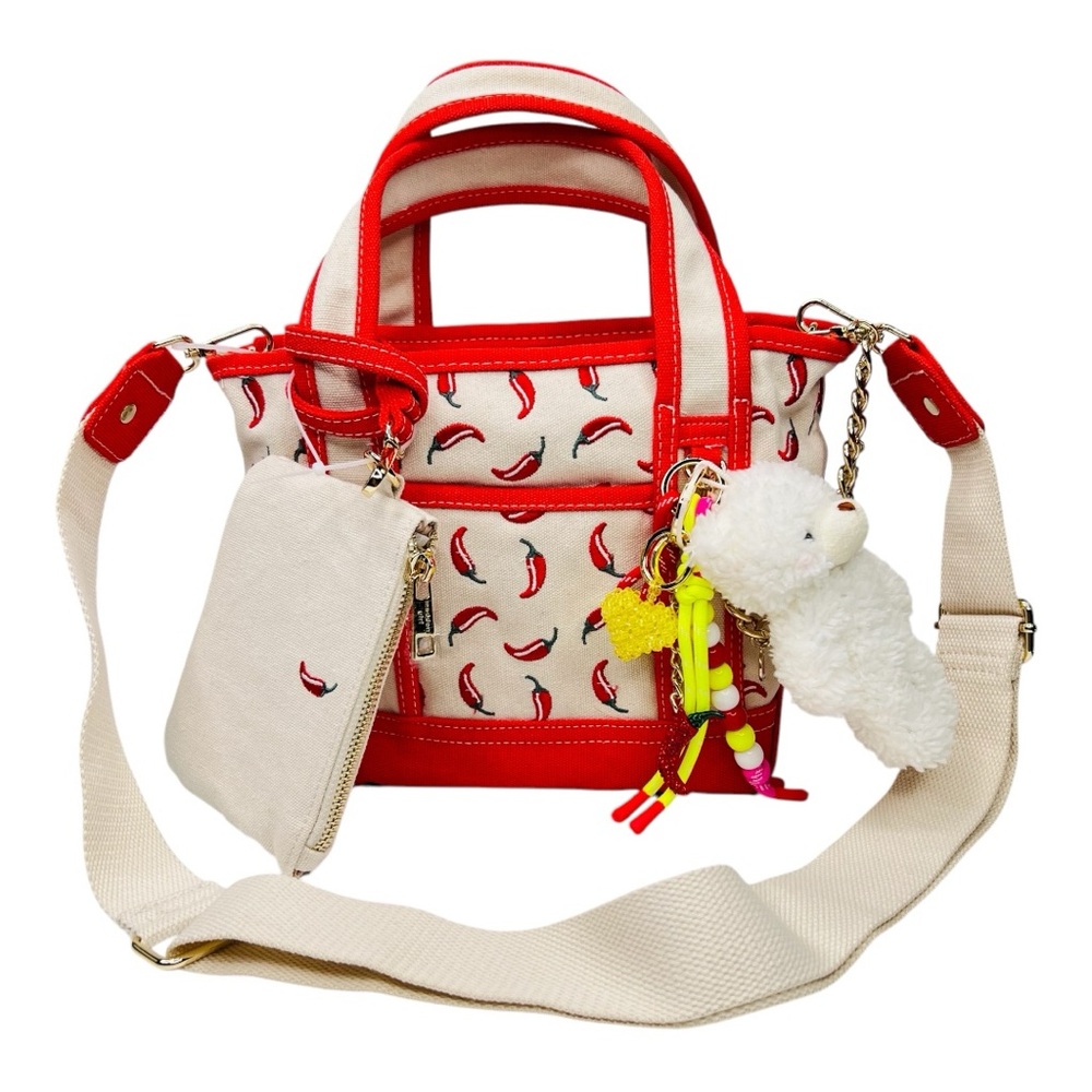 Viral Madden Girl Chili Pepper Canvas Mini Tote Crossbody Bag Charms & Keychain